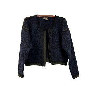 Oleana Womens Olive Navy Black The Norwegian Story Bolero Style Wool Sweater M